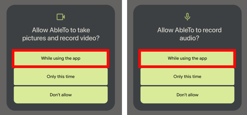 Android App allow cam mic