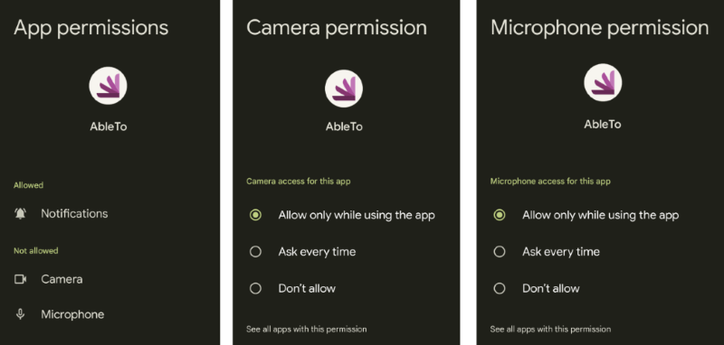 Android App camera mic allow