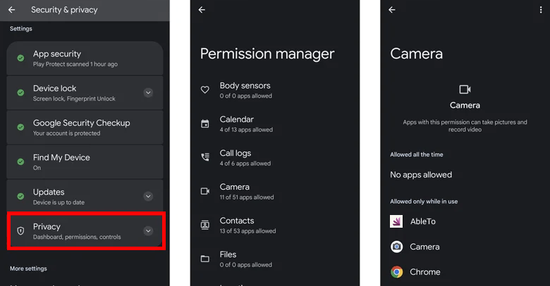Android App privacy camera
