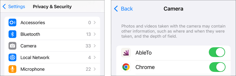 iphone App privacy settings